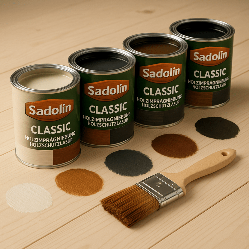 Farbpalette Sadolin Classic HolzImprägnierung – natürliche Holztöne Anthrazit, Teak, Mahagoni