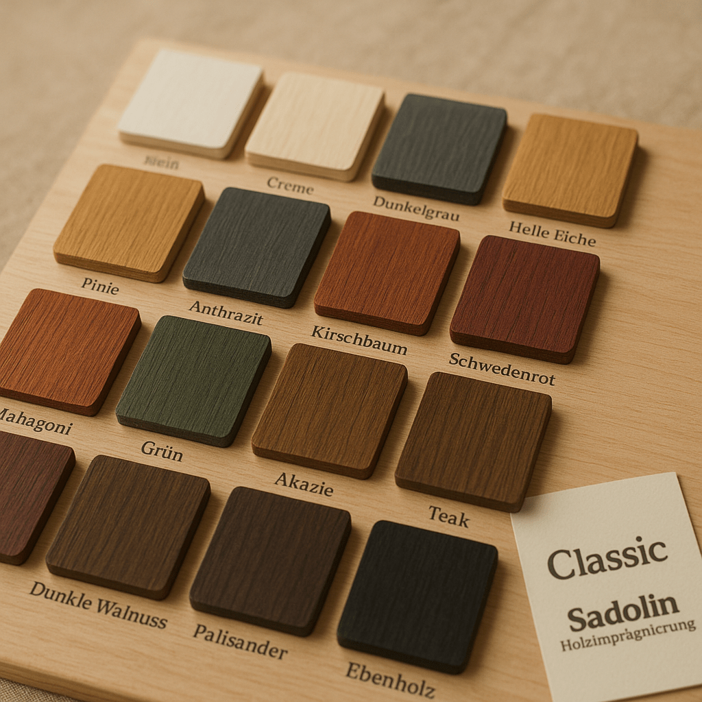 Sadolin Classic HolzImprägnierung Dosen mit Farbmustern Weiß bis Ebenholz