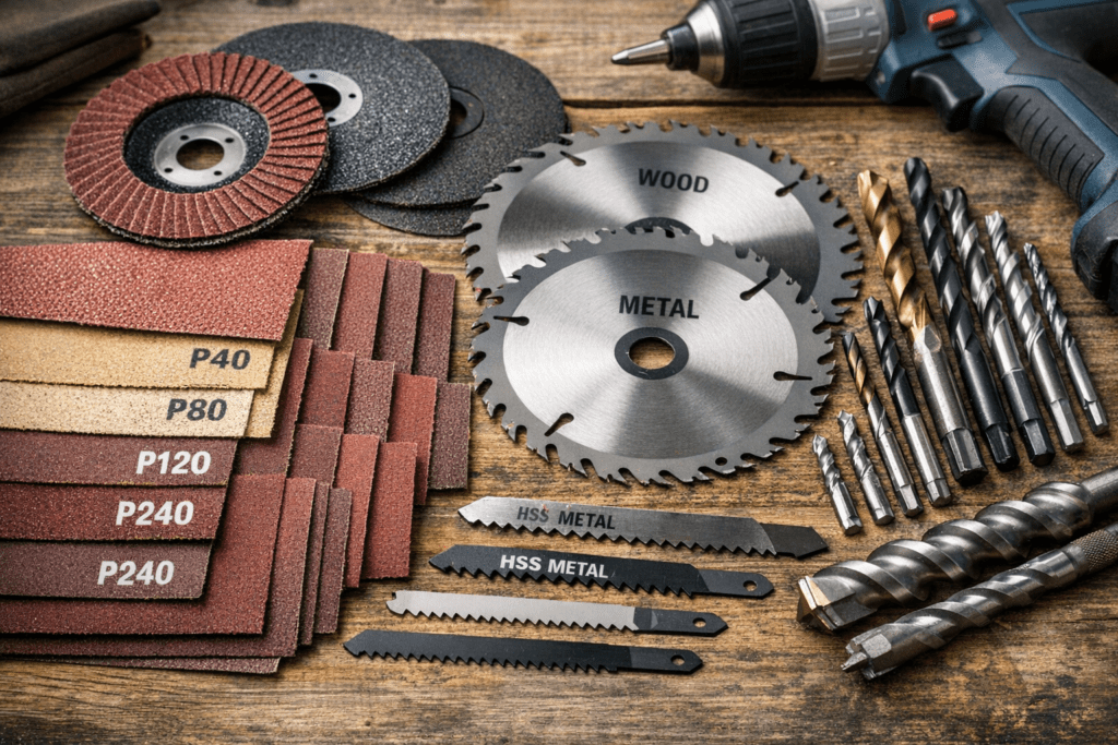 Schleifmittel, Sägeblätter und Bohrer im Vergleich – professionelles Werkzeugzubehör für Holz, Metall und Beton
