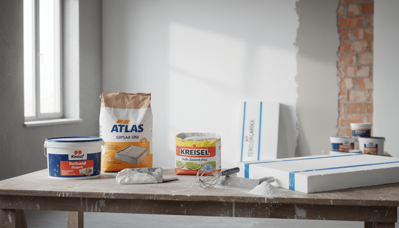 Glätten, Putz und Dämmstoffe von Atlas, Knauf, Kreisel, Termo Organika, KABE und Sniezka – professionelle Spachtel, Putz und Isolierung für Bau und Renovierung